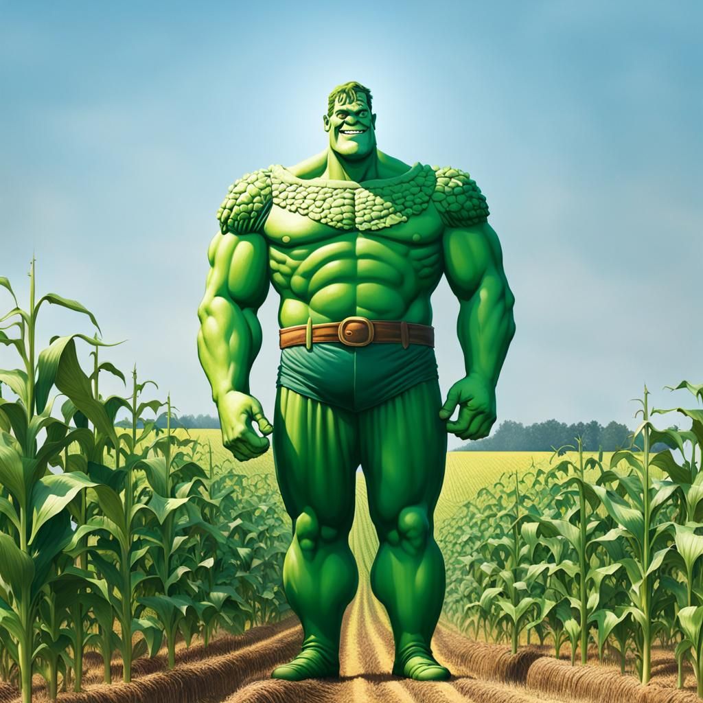 Jolly Green Giant in Cornfield Illustration