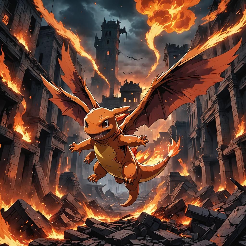 Demonic Seraphim Charmander in Dark Fantasy Manga