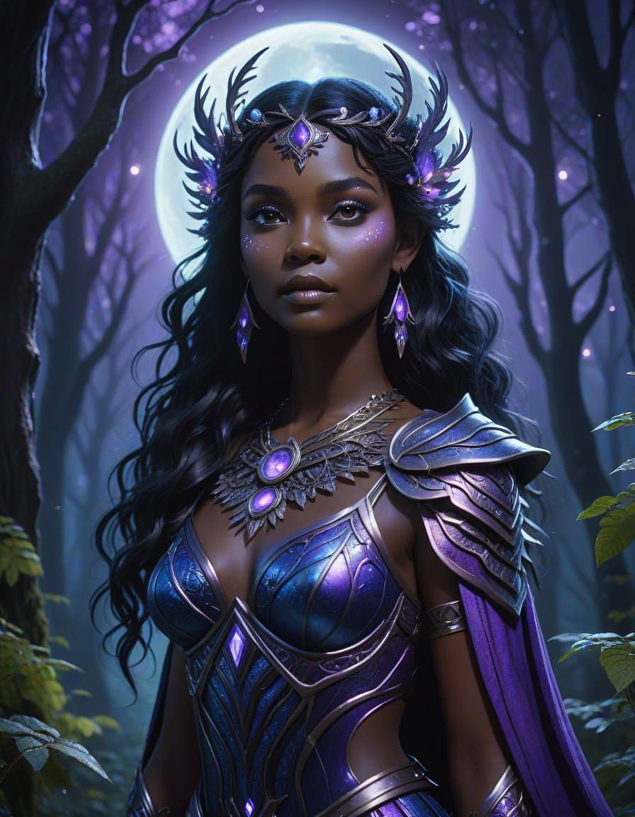 Mystical Night Goddess in Ethereal Moonlight