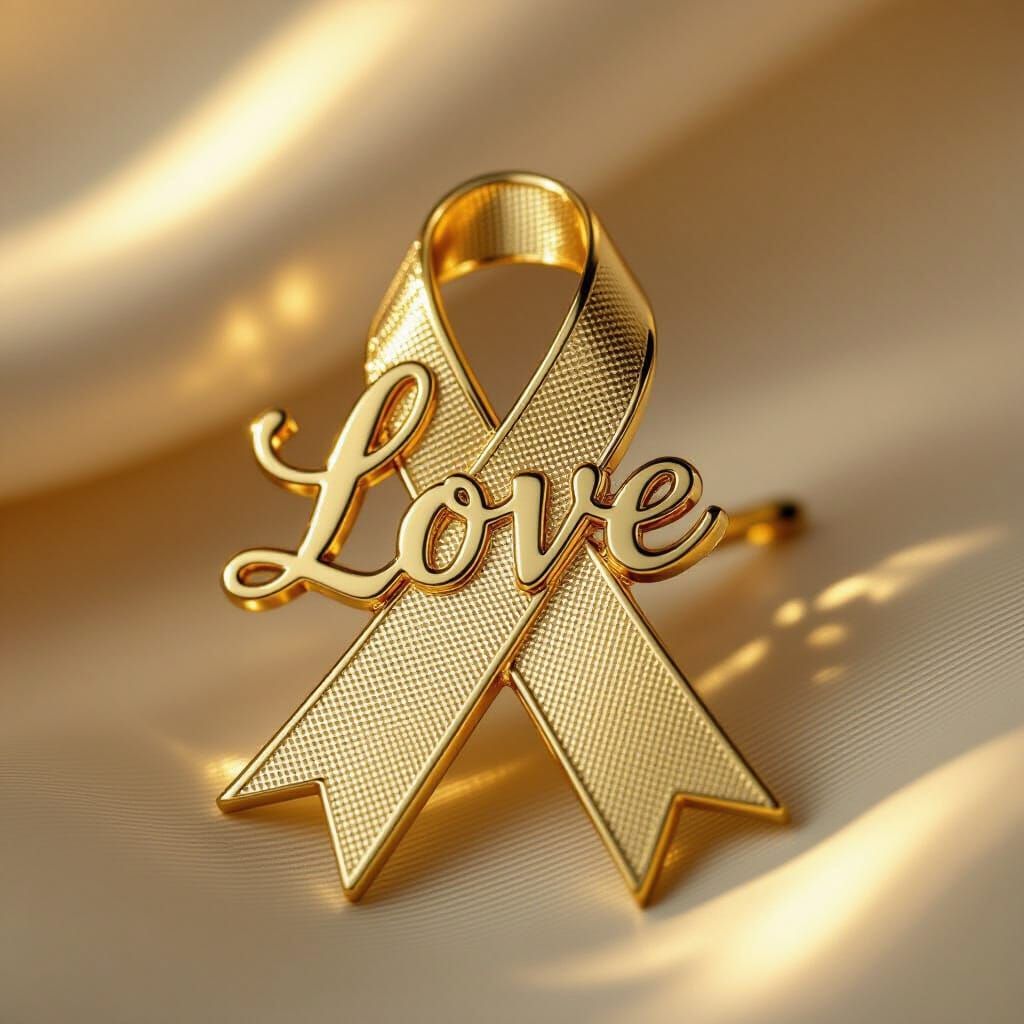 Gold Ribbon Pin Engraved With Love: Symbol of Solidarity