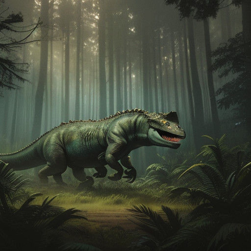 Epic Cinematic Diorama of Lush Prehistoric Forest with Roami...