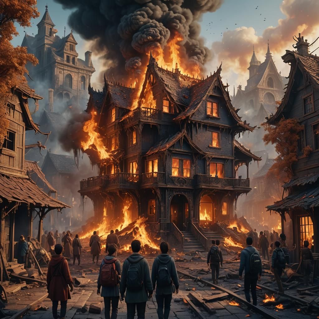 Burning House Fantasy Concept Art