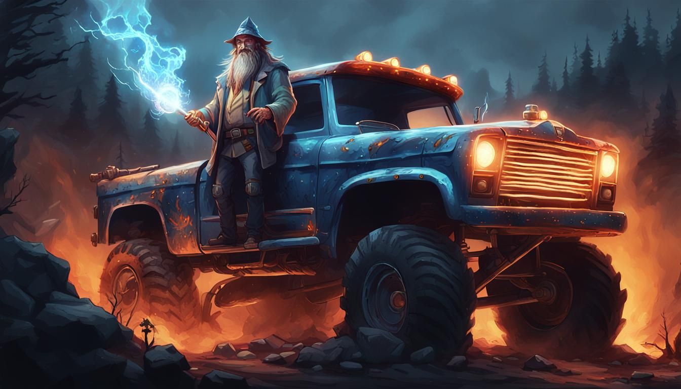 Hillbilly Wizard Conjuring Monster Truck Patronus