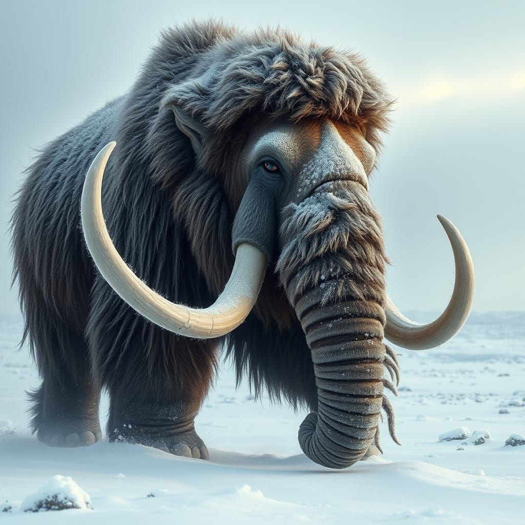 Majestic Woolly Mammoth in Hyperrealistic Ice Age Landscape