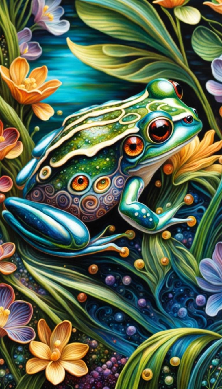 Intricate Glass Frog Embroidery in Josephine Wall Style