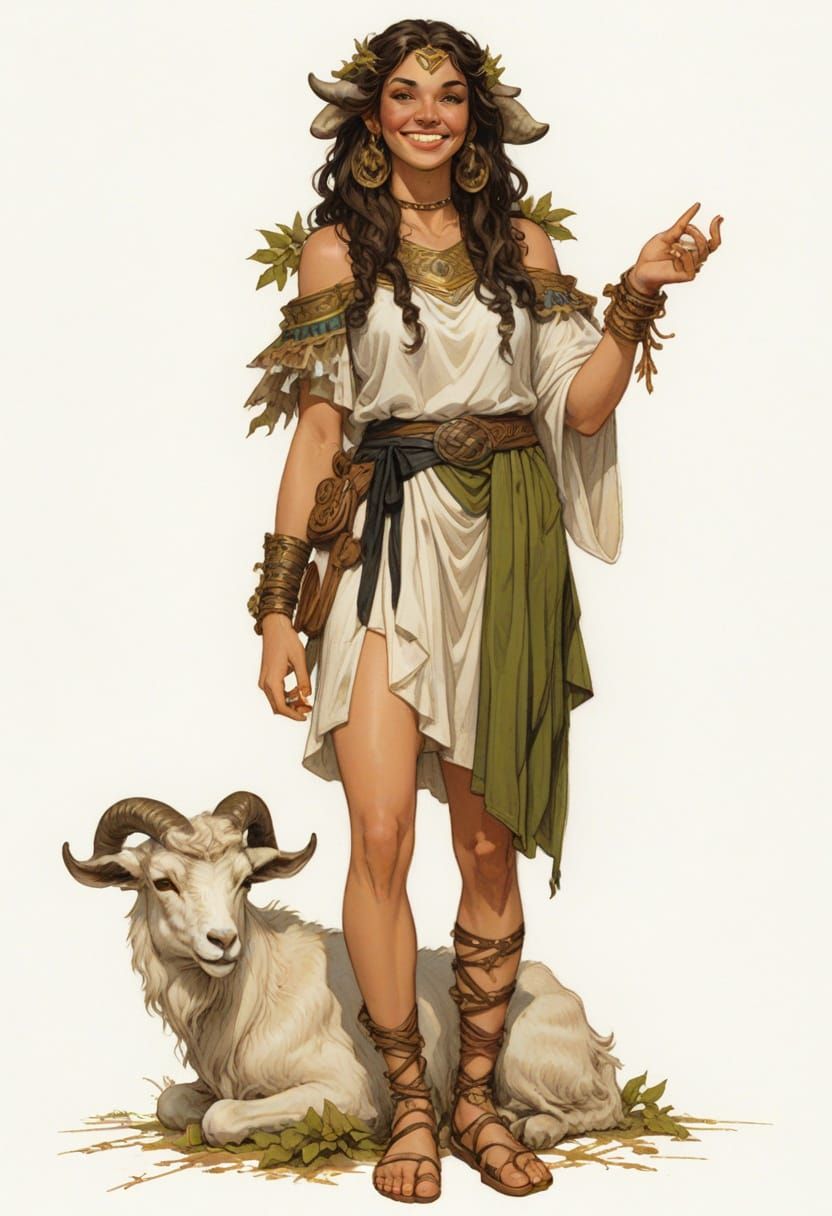 Ancient Greek Satyr Girl with Goat Horns