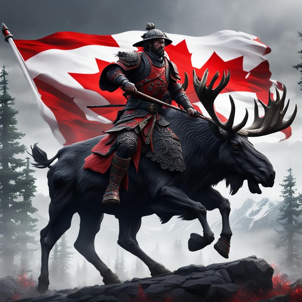 Samurai on Moose with Canadian Flag