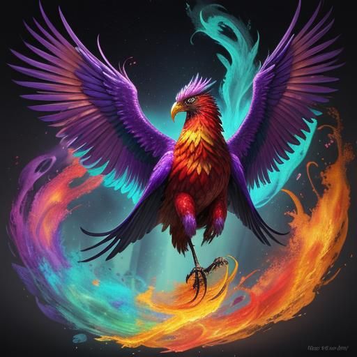Rainbow Phoenix Spreads Wings in Fiery Explosion