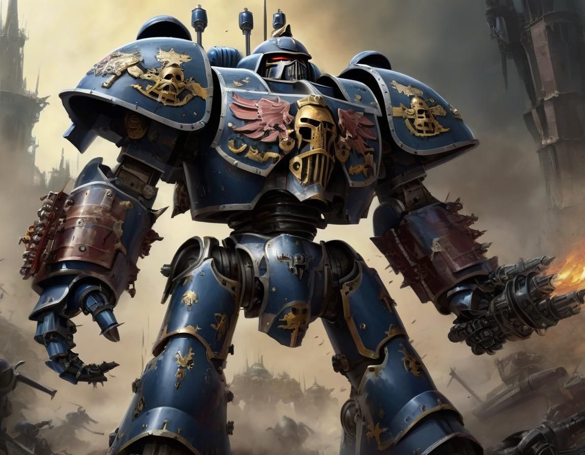 Imperial Knight Mecha in Grimdark Battle, Adrian Smith Style