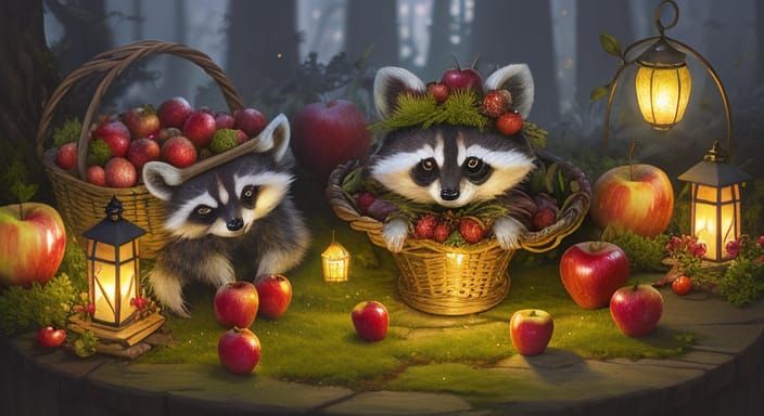 Charming Woodland Marketplace in Watercolor Style