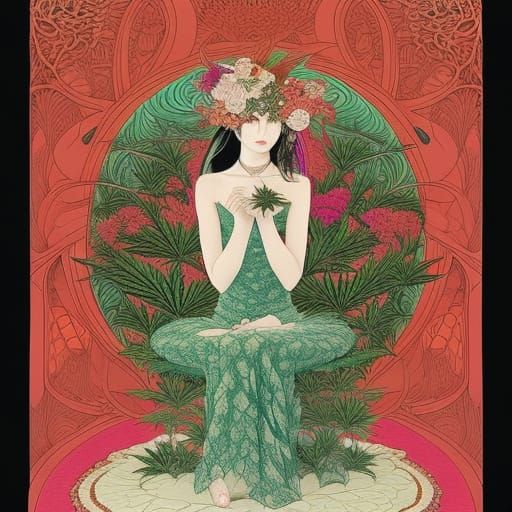 Woman in Cannabis Chair: Surreal Fairytale Art