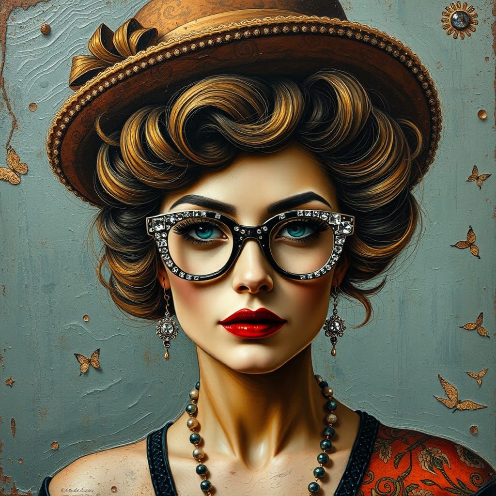 Surreal Mixed Media Portrait with Hennaed Hair