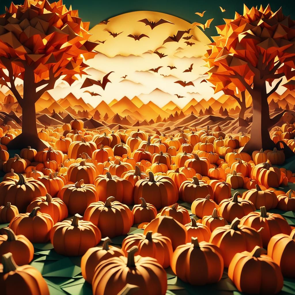 Vibrant Paper Pumpkin Patch in Origami Style