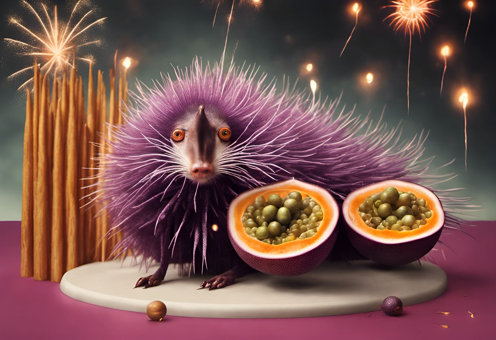 Surreal Horned Hedgehog in Bizarre, Detailed Art