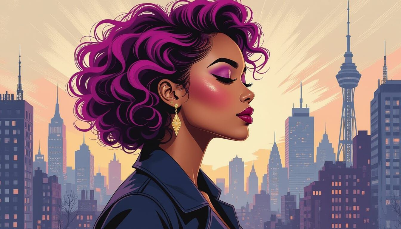 Elegant Woman with Magenta Hair, in Laserstein Style