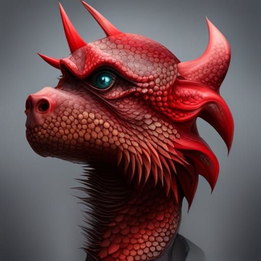 Realistic Red-Scaled Humanoid Dragon
