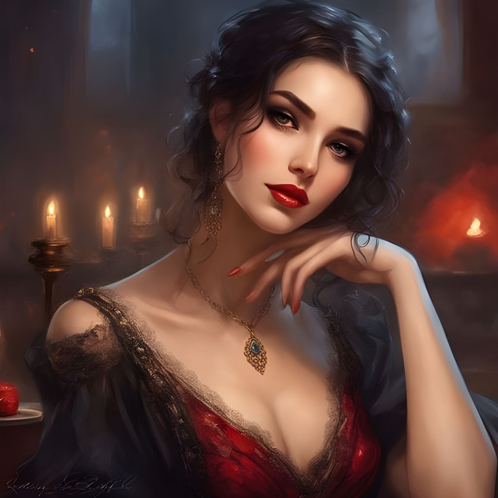 Portrait of Alluring Algerian Girl with Red Lips