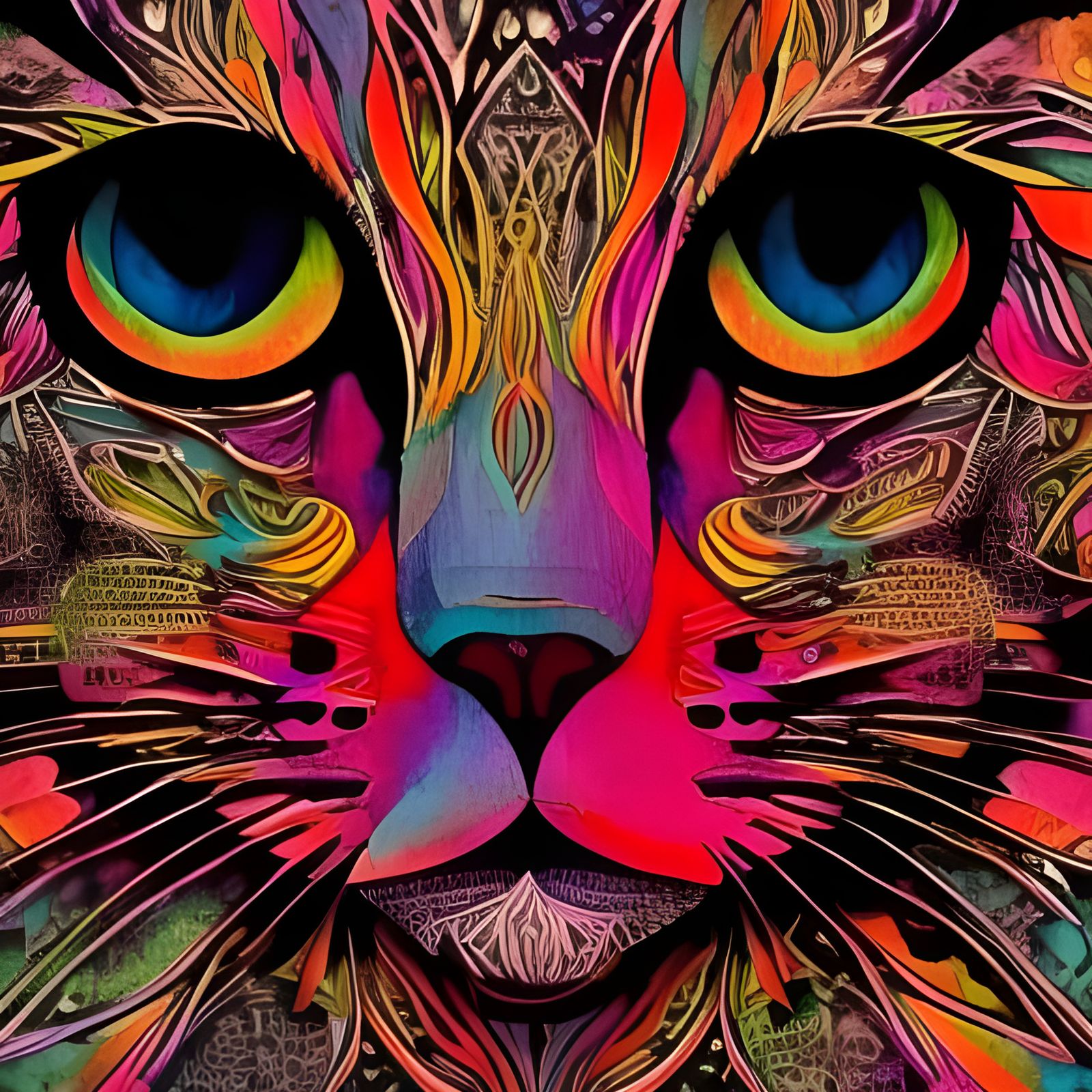 Purple and Teal Cat Face Collage