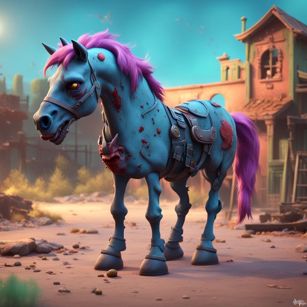 Zombie Horse in Pixar-style 3D Digital Art
