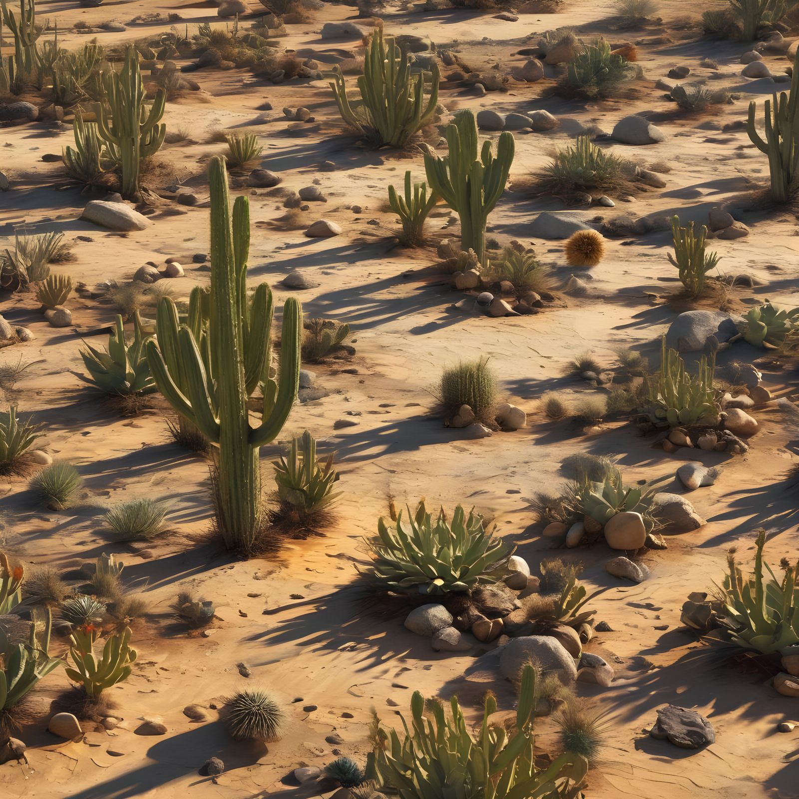 Surreal Desert Landscapes with Hyperrealistic Cacti in Warm....