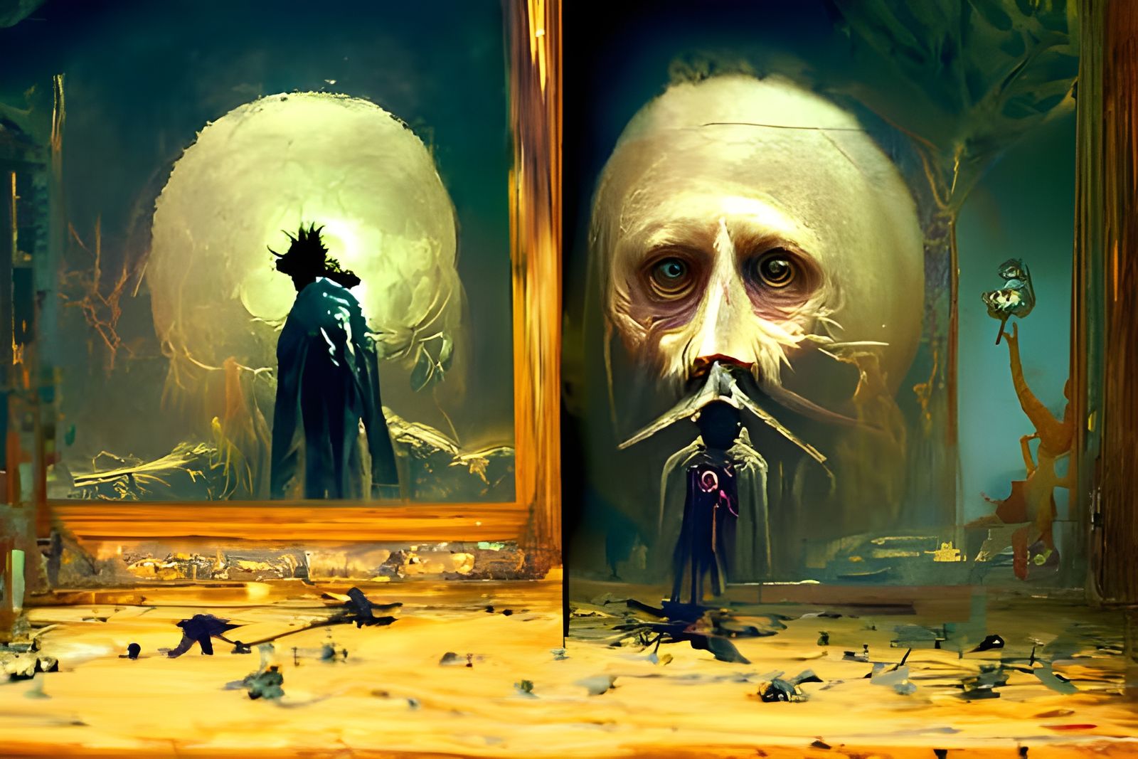 Surreal Mirrors Reflecting Time, in Dark Style