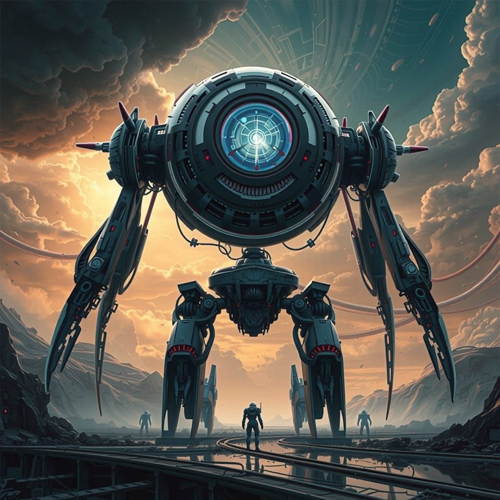 Futuristic Robot Sphere in Dystopian Digital Matte Painting