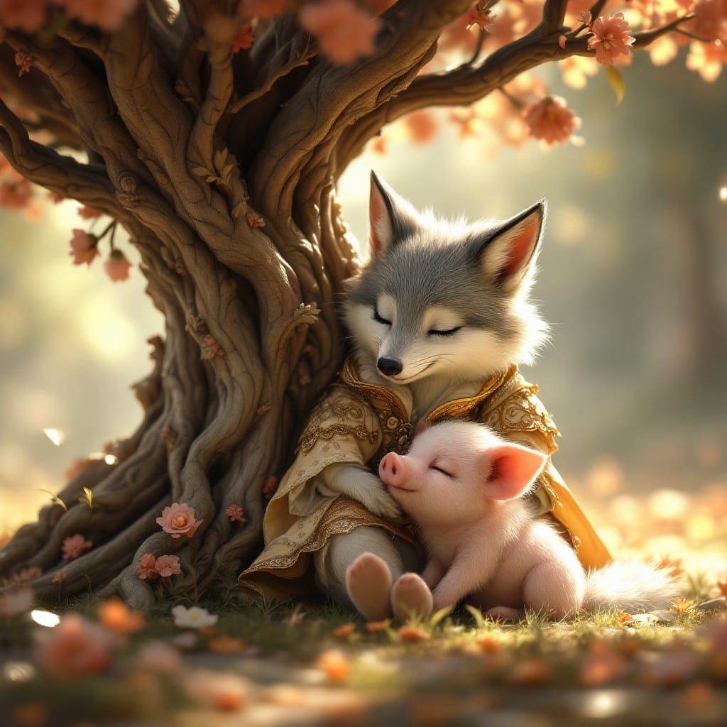 Elegant Wolf with Piglet in Versailles Garden