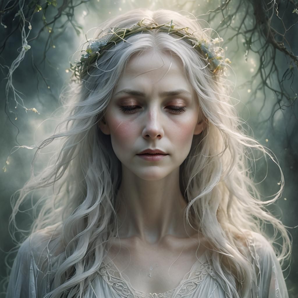 Ethereal Elder Female Ghost Portrait in Watercolor Style