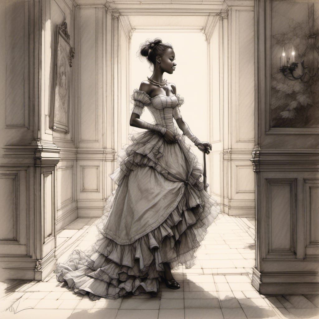 Fantasy full-body portrait sketch of a cute Woman