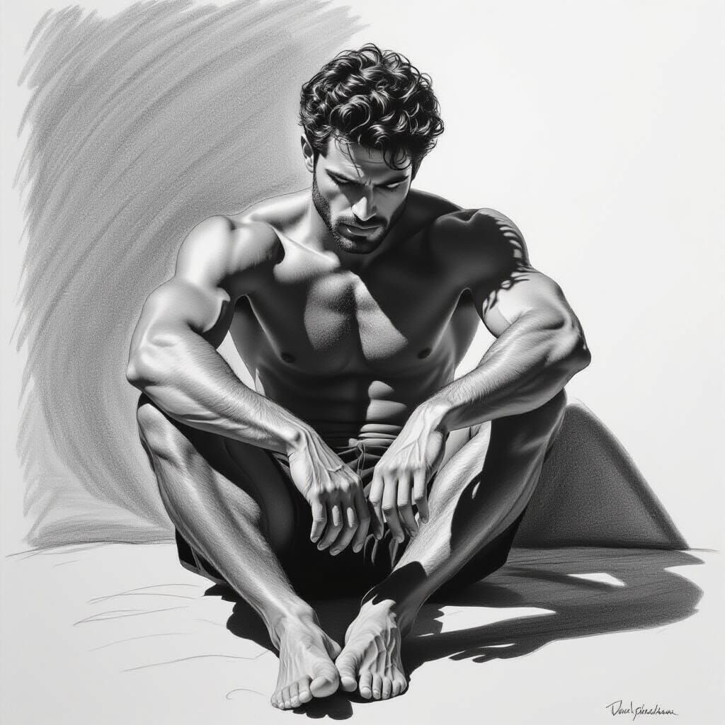 Gay Man in Pencil Drawing Style of Tchelitchew