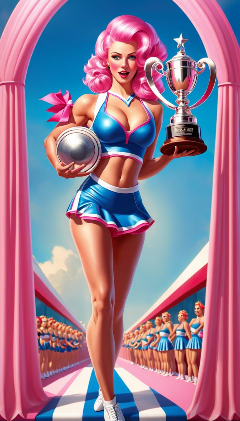 Cheerleader with Trophy in Gil Elvgren Pinup Style