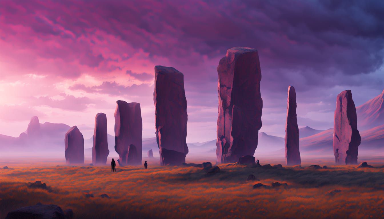 Menhirs on an Otherworldly Plain in Golden Light