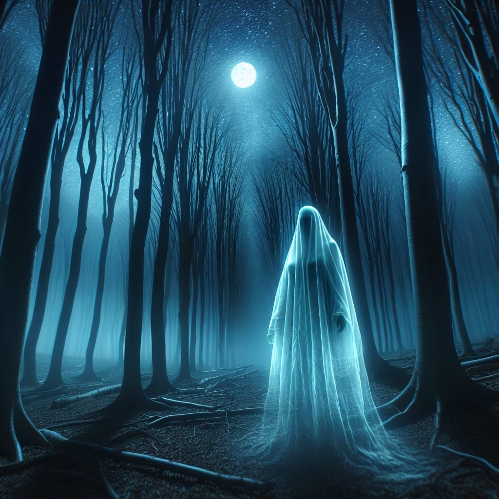 Ethereal Woman in Haunted Forest