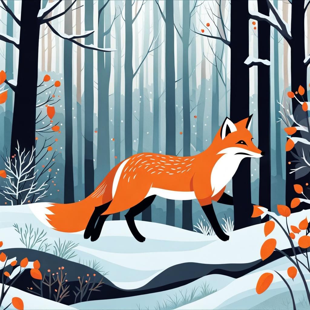 Fox Running Through Woods: Digital Watercolor Illustration