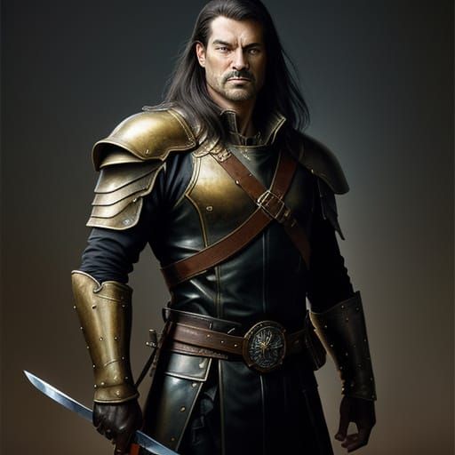Heroic Swordsman Portrait in Oil Painting Style