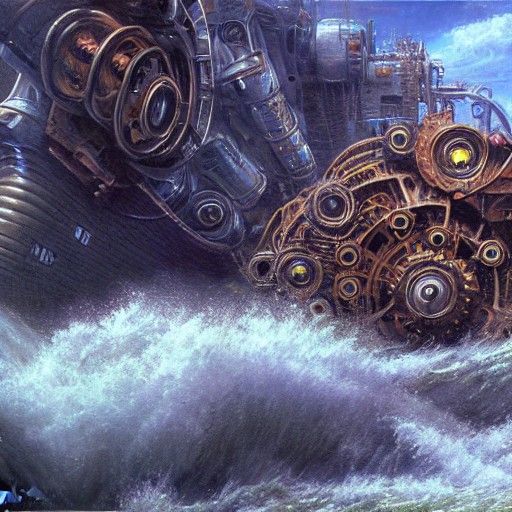 Mechanical Abyss Monster in Oil Painting Style
