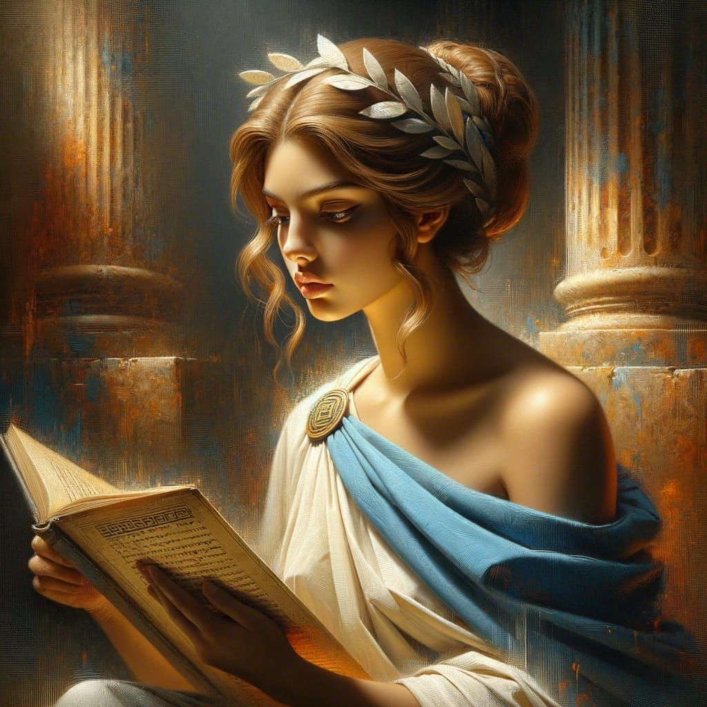 Clio, Greek Goddess of History Reading Scroll