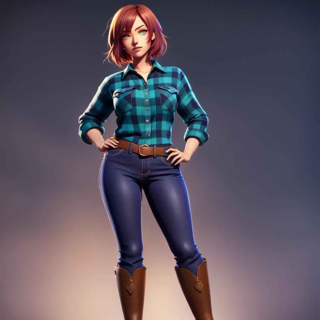 Anime Curvy Woman with Red Hair in 3D Art