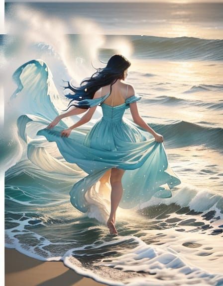 Ocean Goddess Merging with Crashing Waves