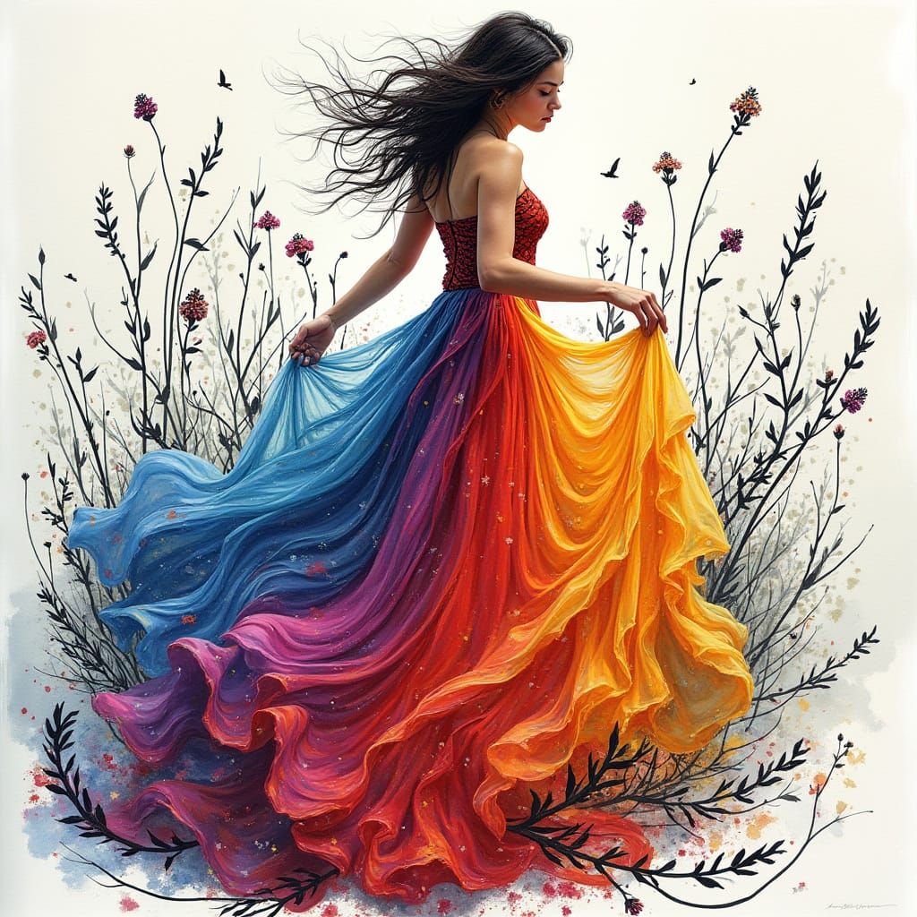 Rainbow Woman in Flowing Attire: Photoillustration