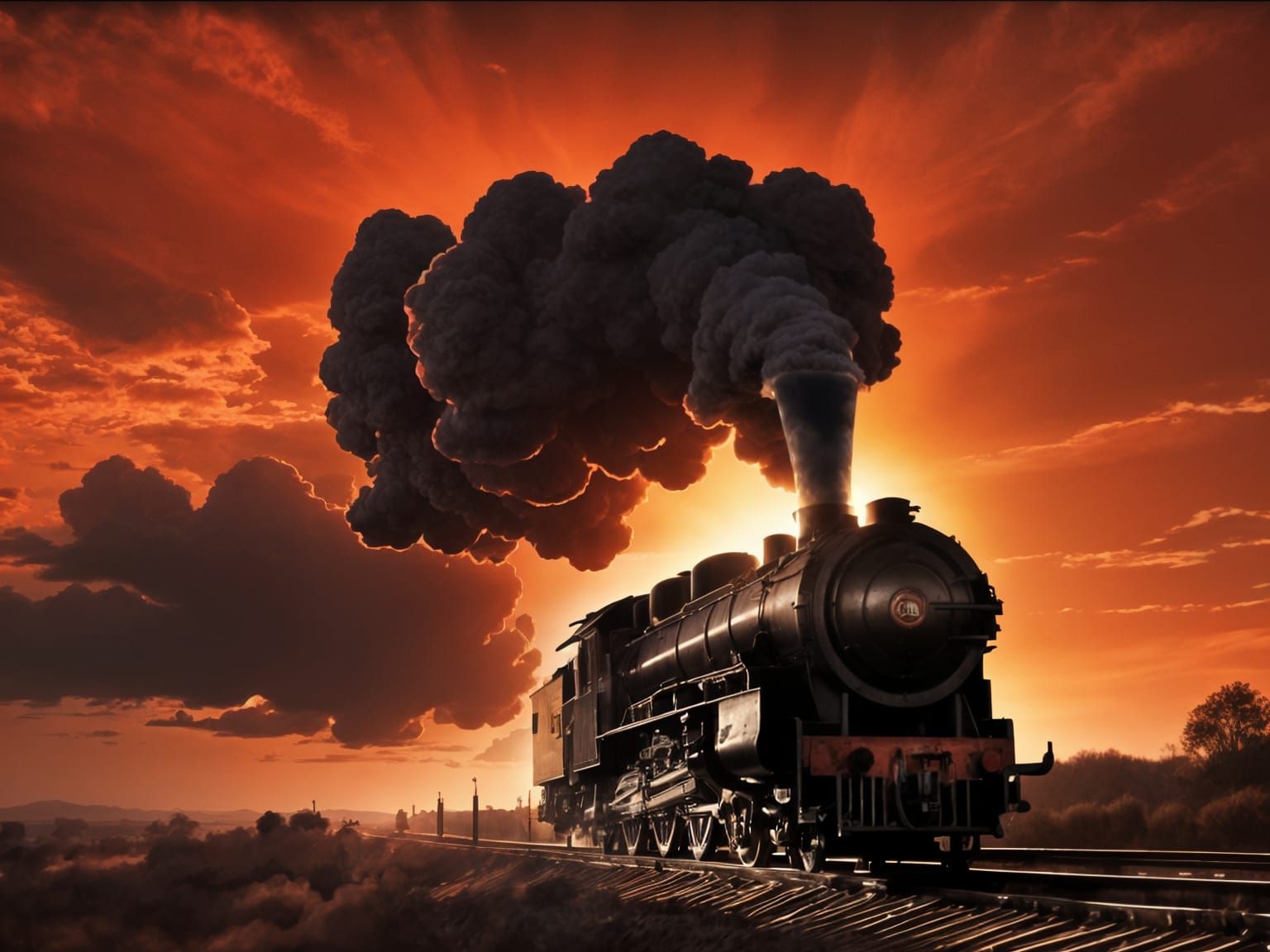 Steam Train Sunset Silhouette