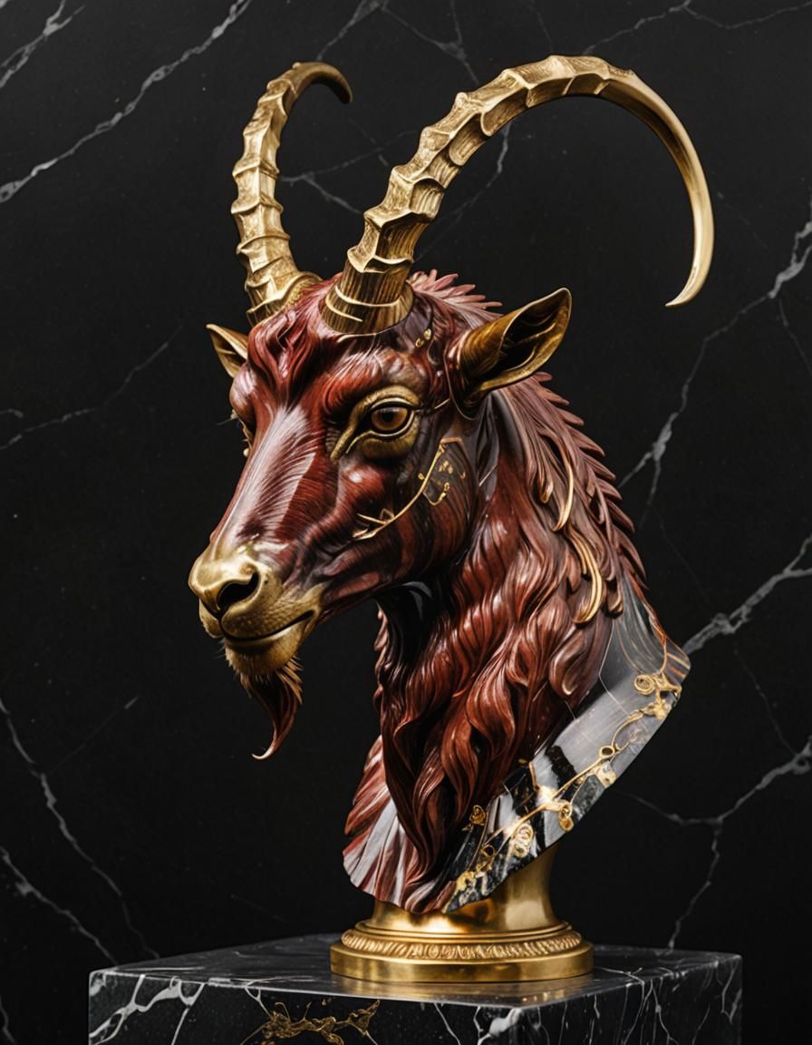 Art Deco Marble Ibex Head with Gold Details