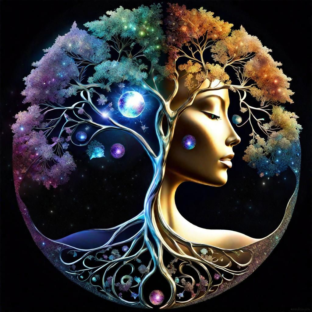Cosmic tree of life woman yin yang