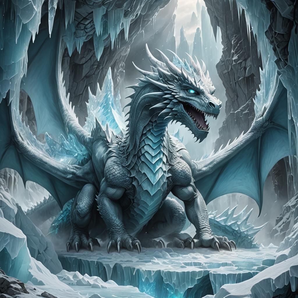 Ice Dragon Trapped in Glacier, Matte Painting
