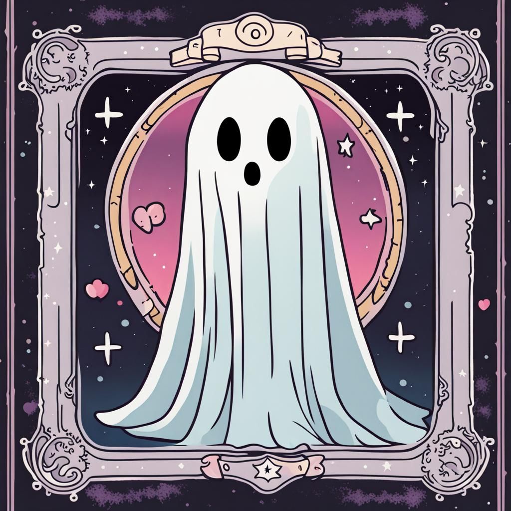 Kawaii Ghost Tarot Card Illustration