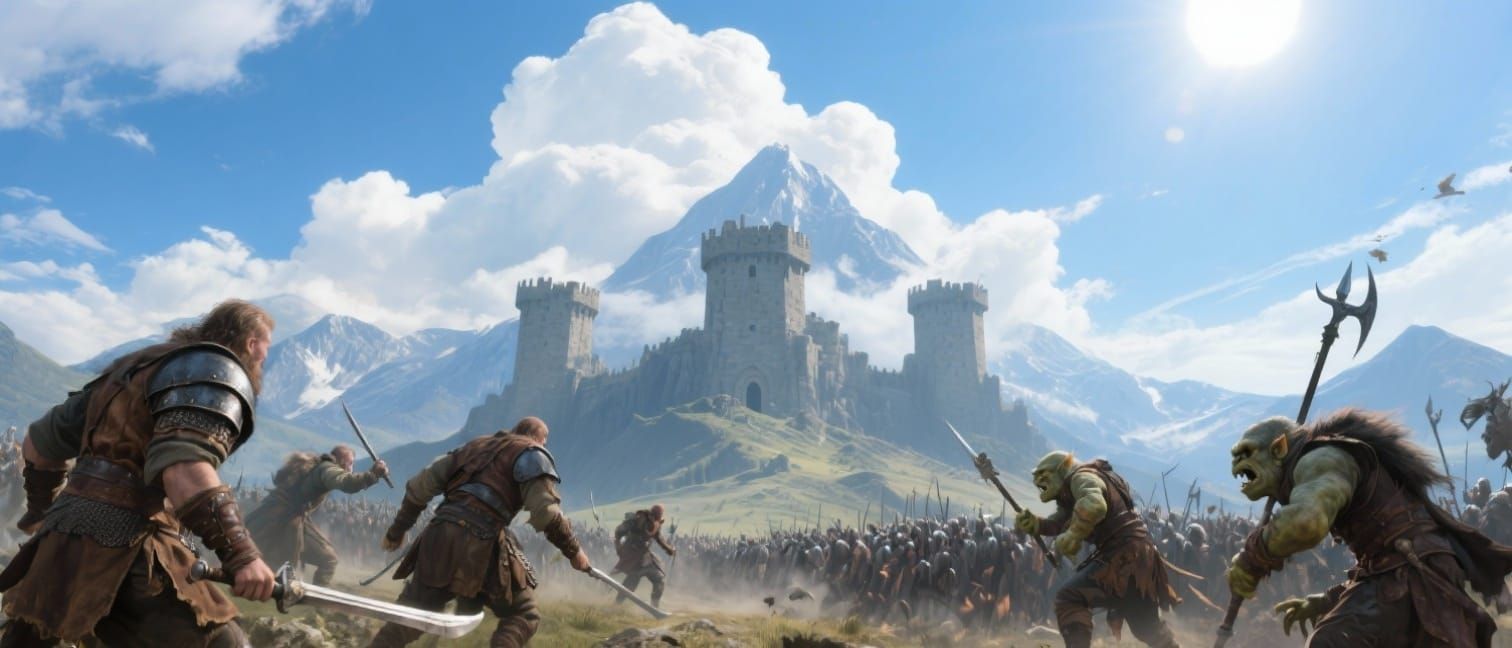 Fantasy Mountain Stronghold Assault by Orcs