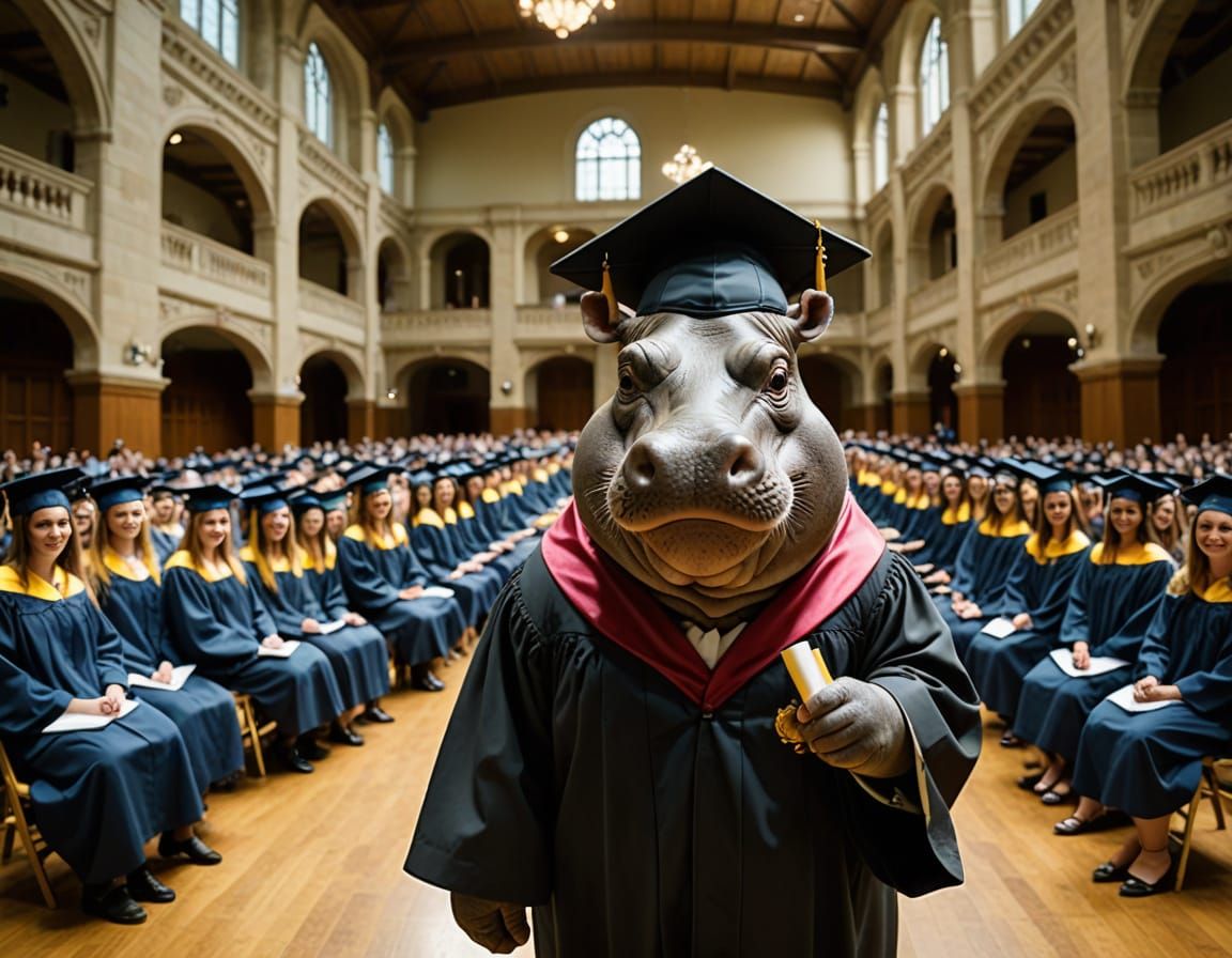 Ornery Hippo Attends Elegant Graduation Ceremony