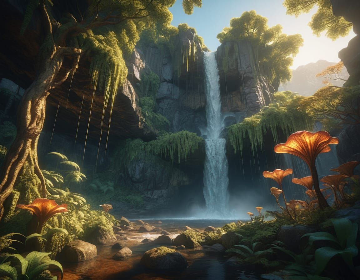 Baroque Alien Jungle Panorama in Vibrant Dreamlike Detail