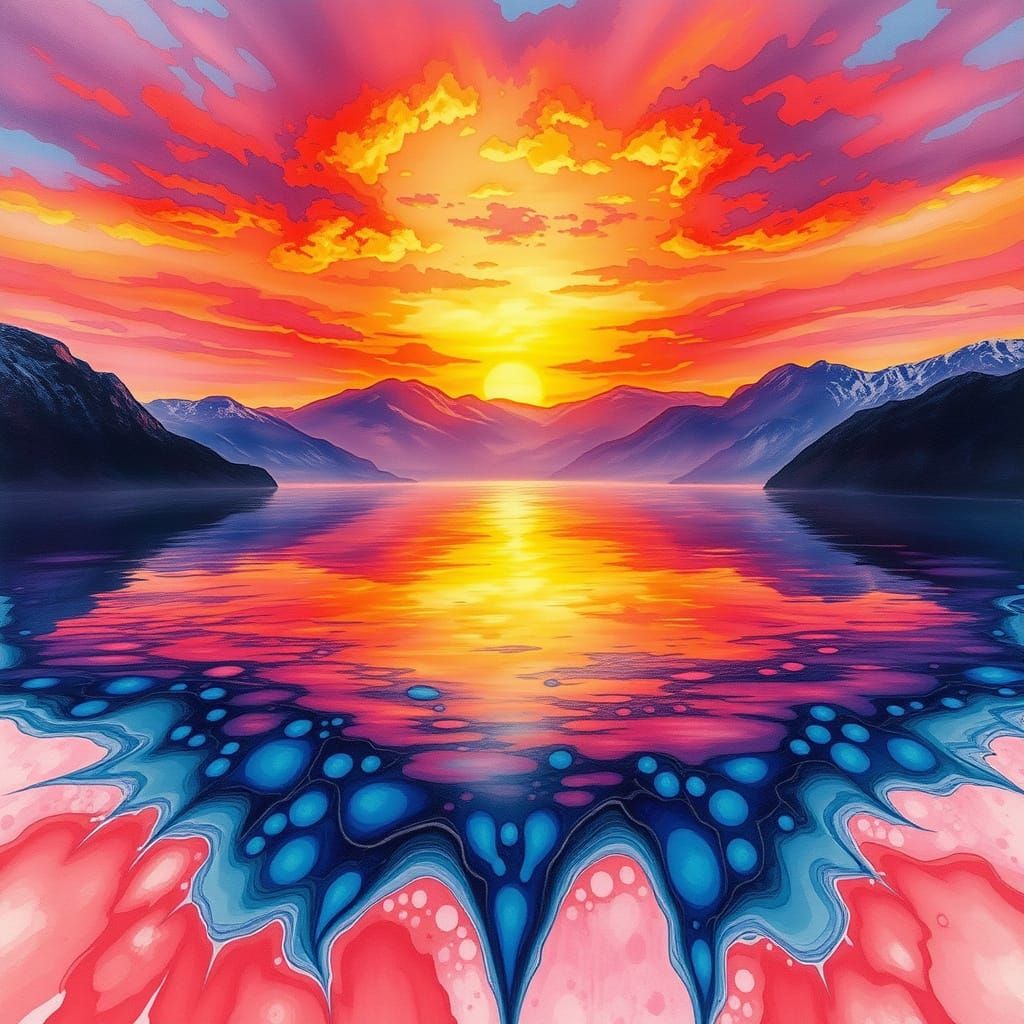 Surreal Sunrise Drips into Mountain Lake