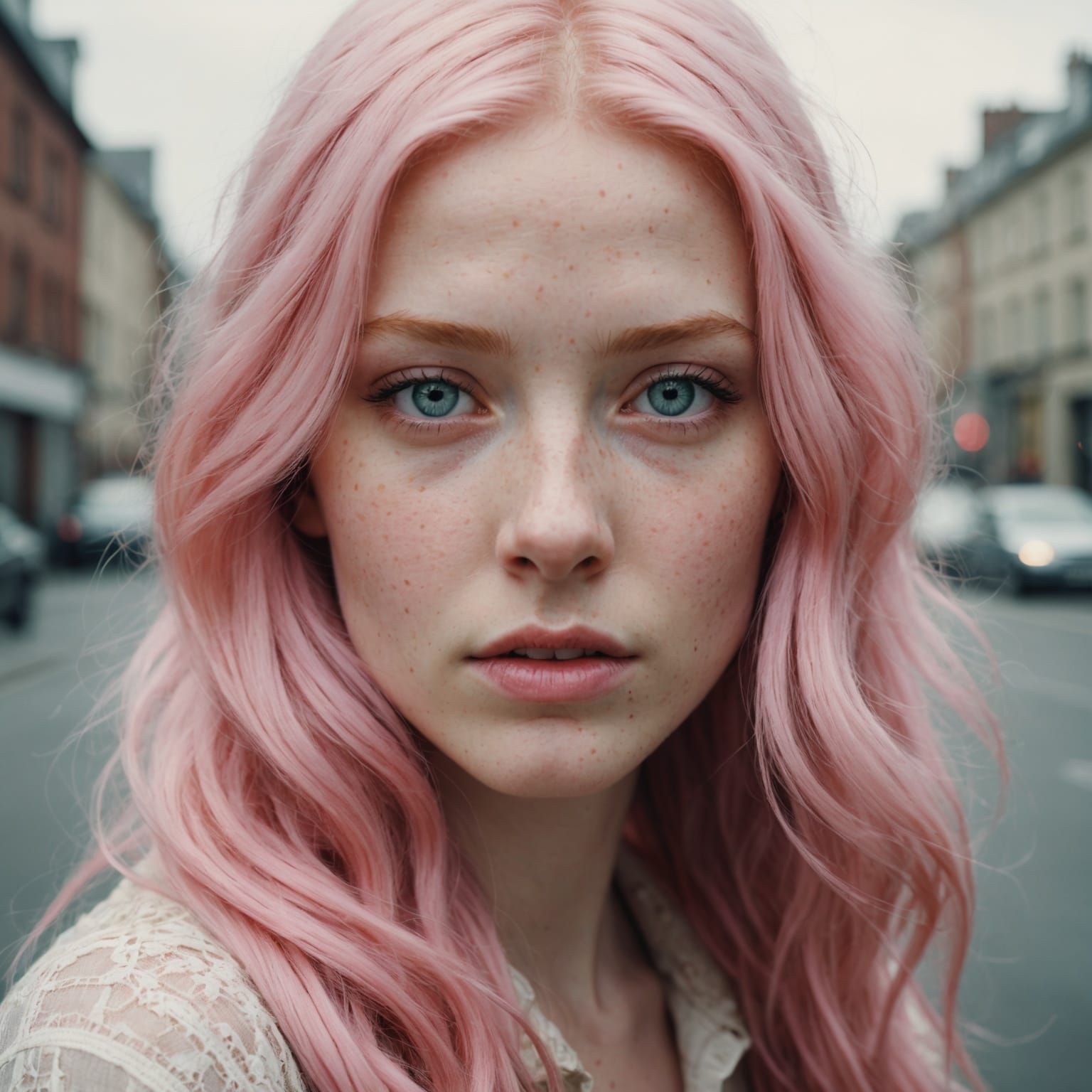 Ethereal Beauty: Young Woman with Pastel Pink Hair